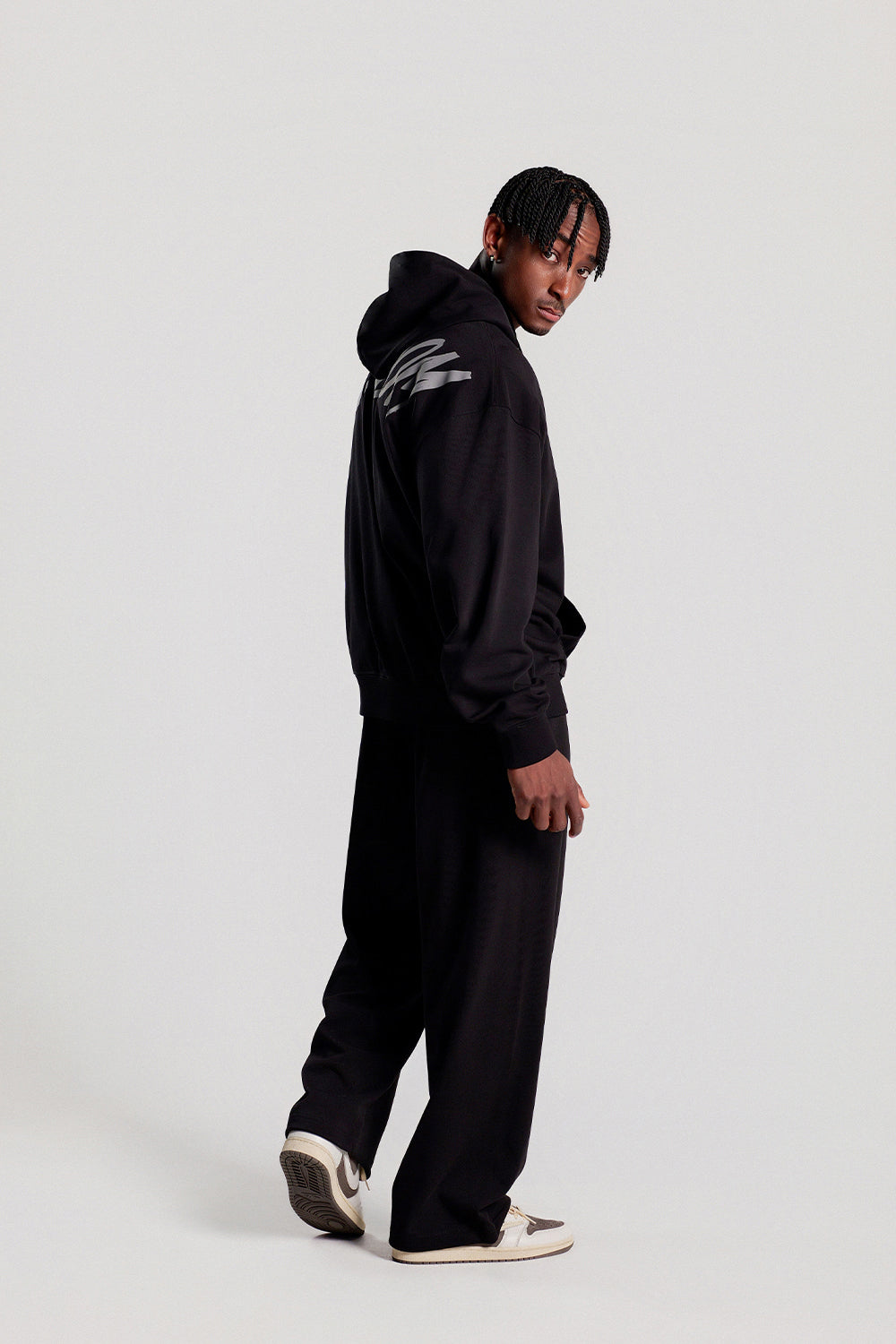 Back Print Hooded Zip-up (Black/Gray)