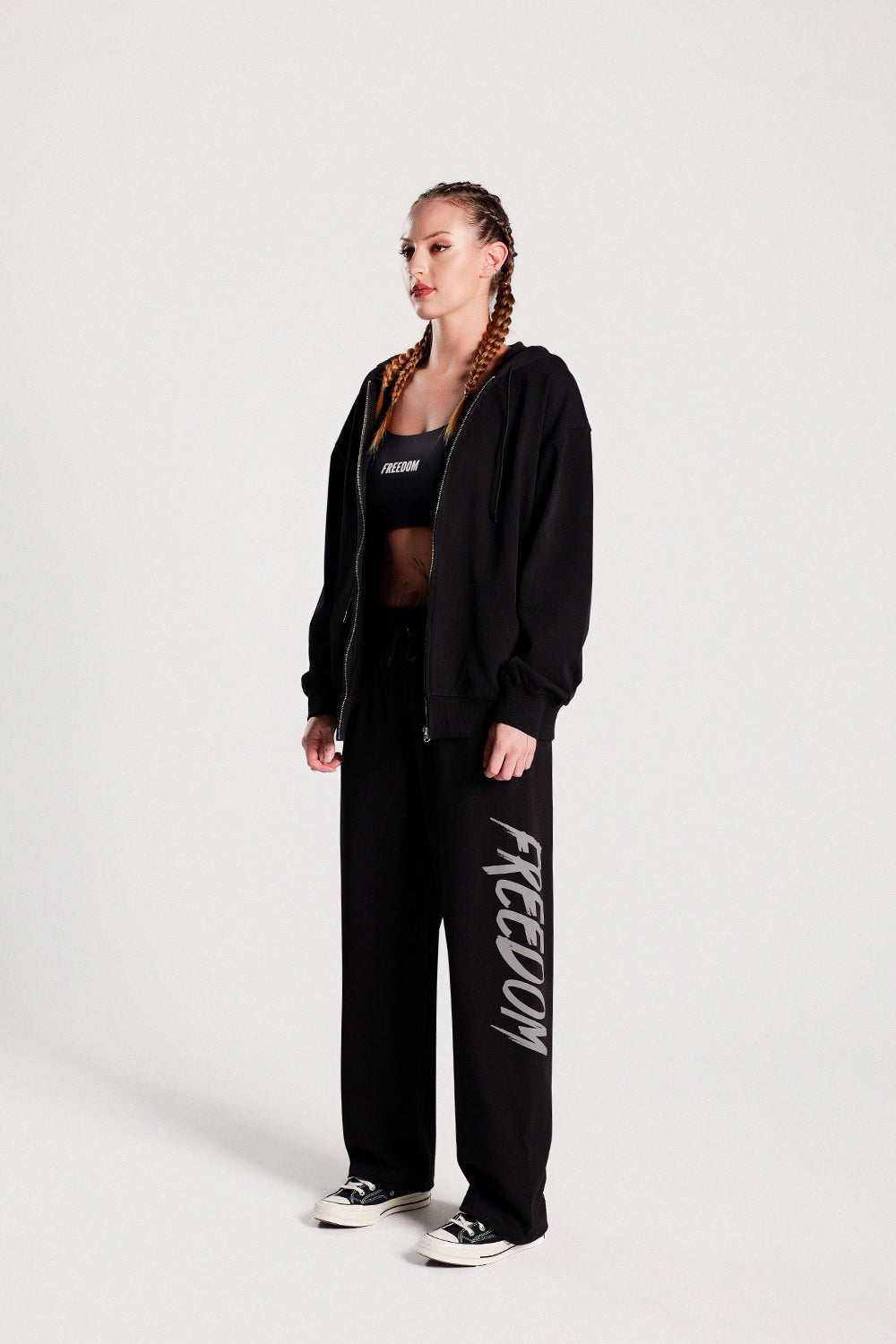 Back Print Hooded Zip-up (Black/Gray)