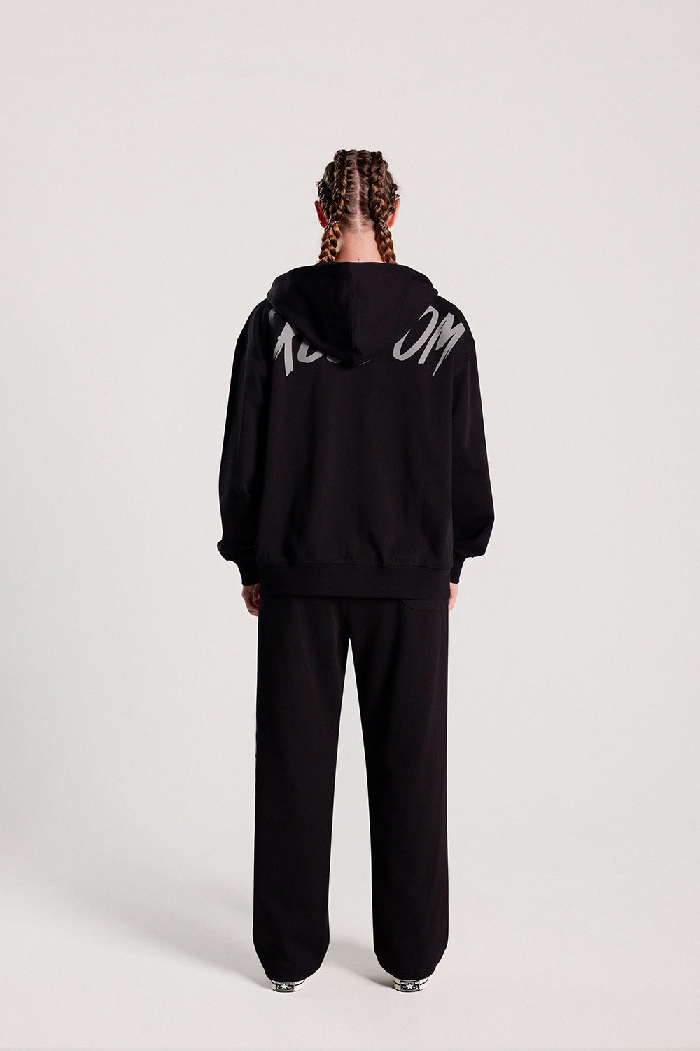 Back Print Hooded Zip-up (Black/Gray)