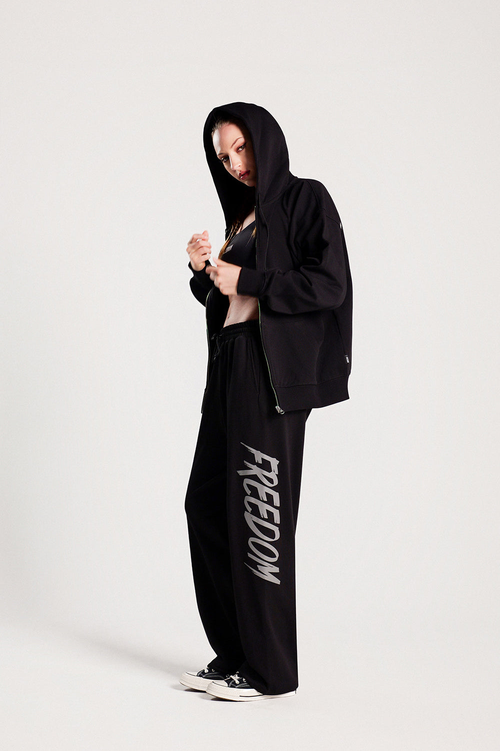 Back Print Hooded Zip-up (Black/Gray)