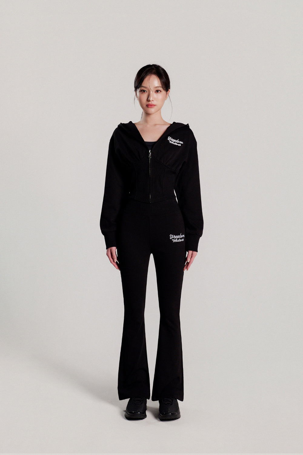 Corset Slim Hooded Zip-up (Black)