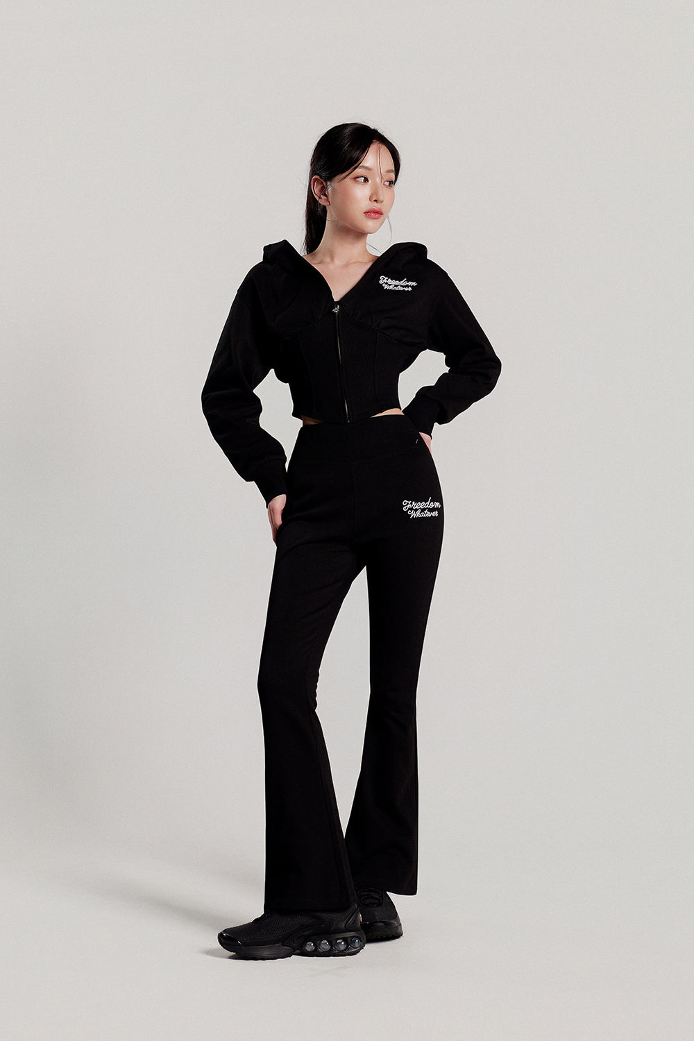 Corset Slim Hooded Zip-up (Black)