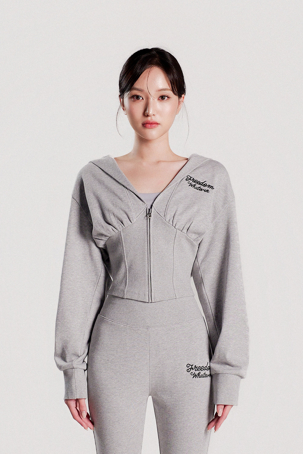 Corset Slim Hooded Zip-up (Gray)