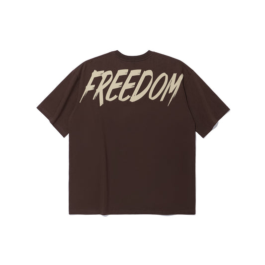 Freedom Overfit Back Print T-Shirt (Brown/Beige)