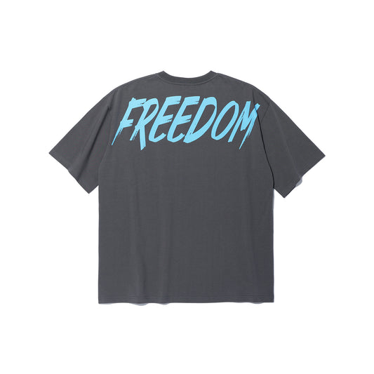 Freedom Overfit Back Print T-Shirt (Dark Grey/Blue)