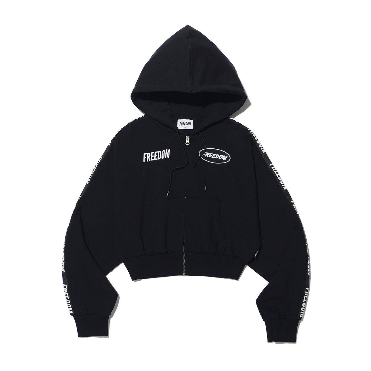FREEDOM Women's Cropped Lettering Hooded Zip-Up (Black)