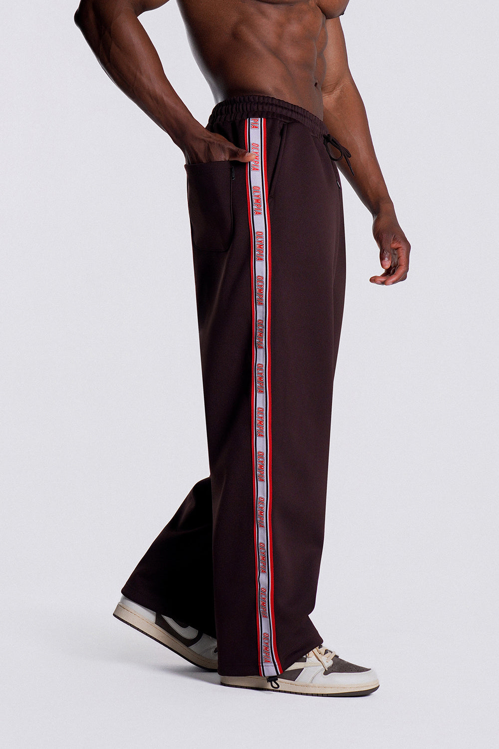 Olympia Lettering Mesh Embossed Pants (Brown)