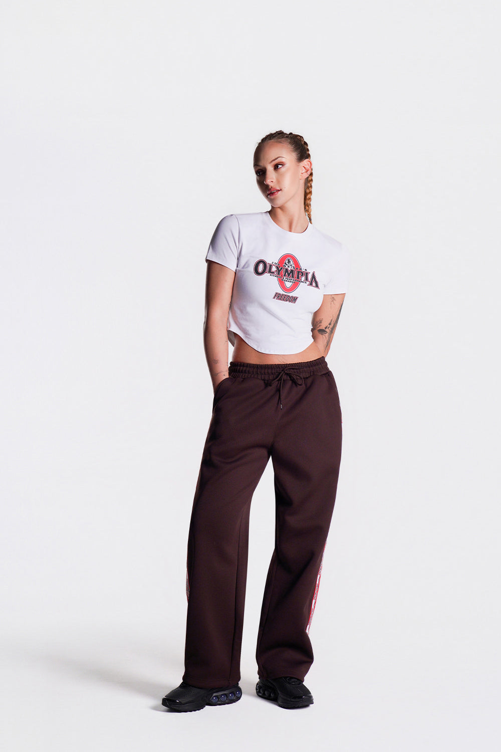 Olympia Lettering Mesh Embossed Pants (Brown)