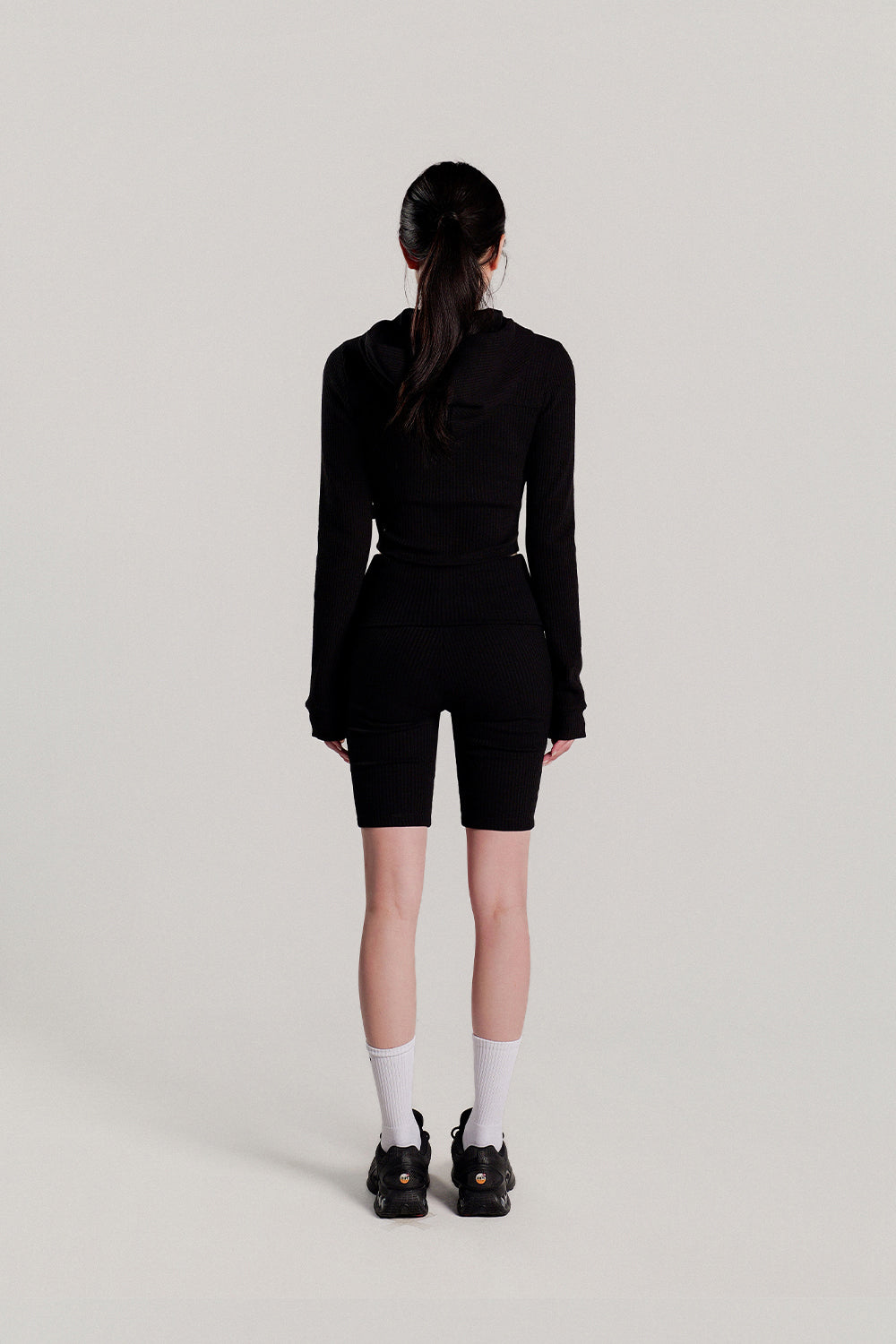 Ribbed Folding Biker Shorts (Black)