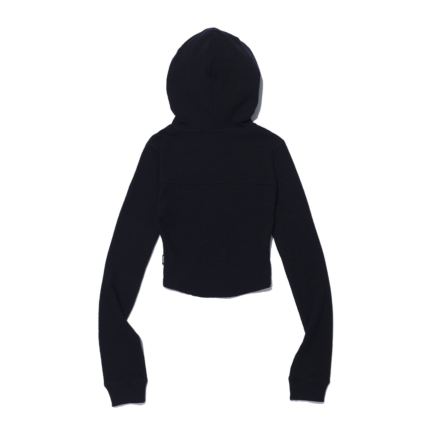 Slim Ribbed 2WAY Hooded Zip-up (Black)