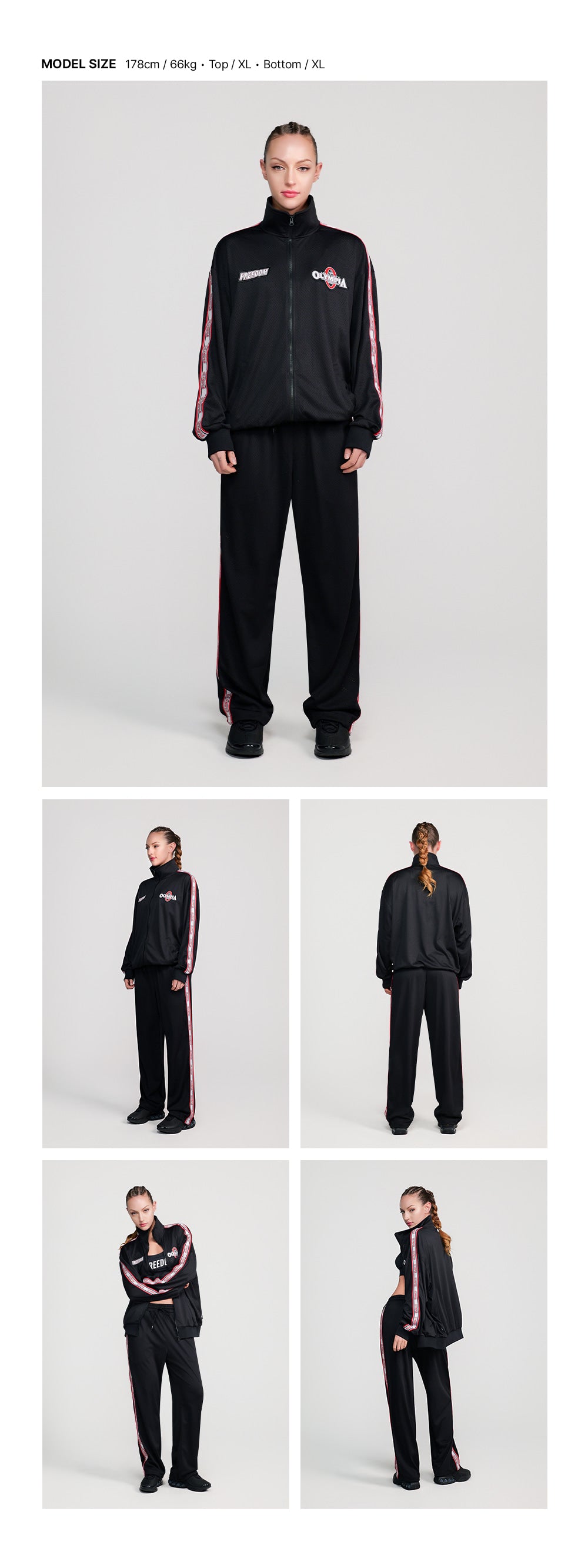 Olympia Lettering Entire Mesh Collar Zip-Up (Black)