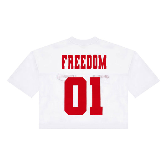 Womens FREEDOM Crop Rugby Jersey (White/Red)