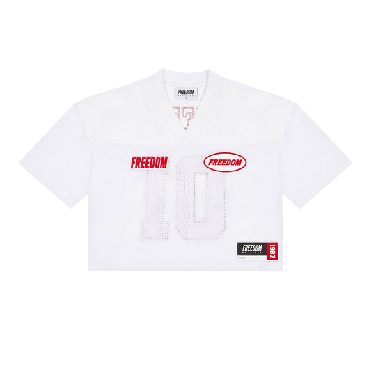 Womens FREEDOM Crop Rugby Jersey (White/Red)