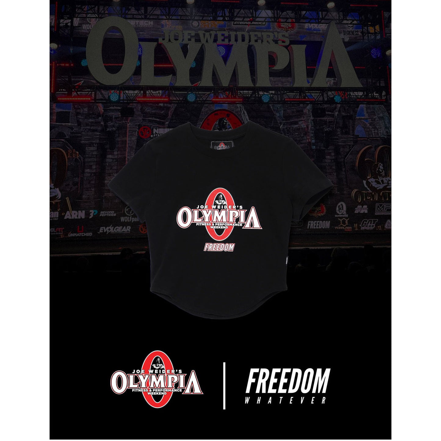 Womens Olympia Big Logo Crop T-Shirts (Black)