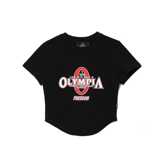 Womens Olympia Big Logo Crop T-Shirts (Black)