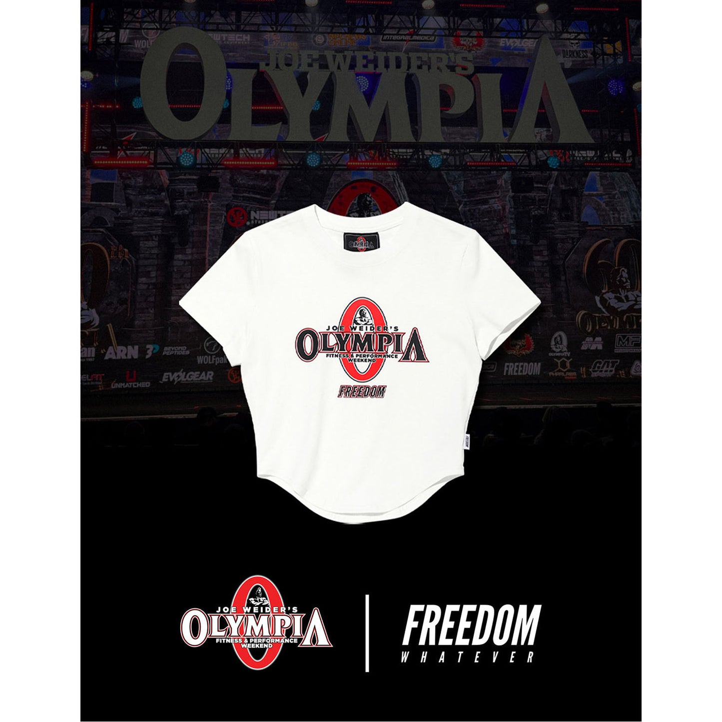 Womens Olympia Big Logo Crop T-Shirts (White)