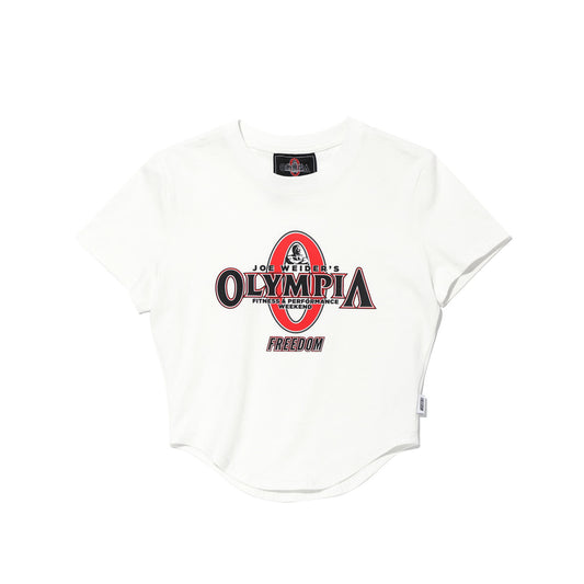 Womens Olympia Big Logo Crop T-Shirts (White)