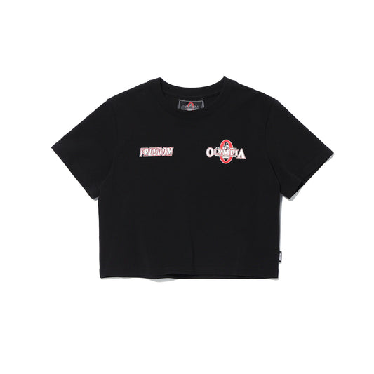 Womens Olympia Small Logo Crop T-Shirts (Black)