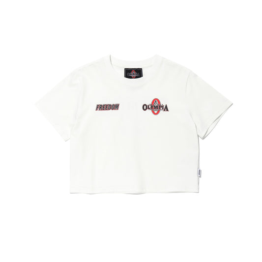 Womens Olympia Small Logo Crop T-Shirts (White)