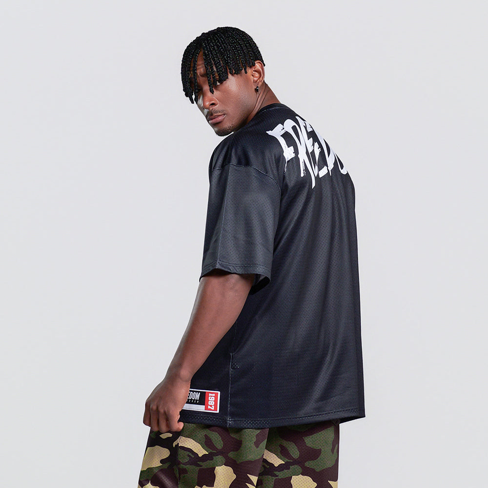 Mesh Overfit Back Printing T-Shirts (Black)