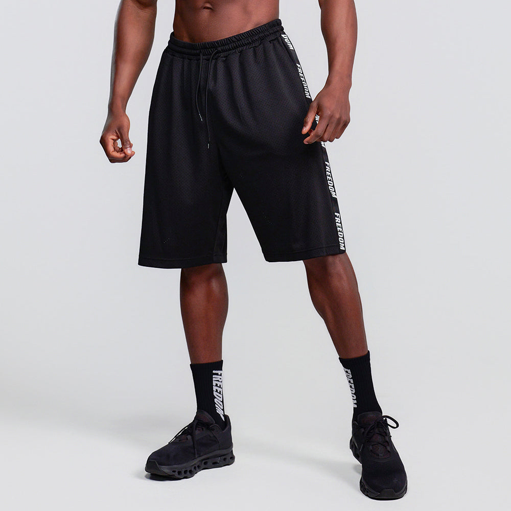 Entire Mesh Lettering Bermuda Shorts (Black)