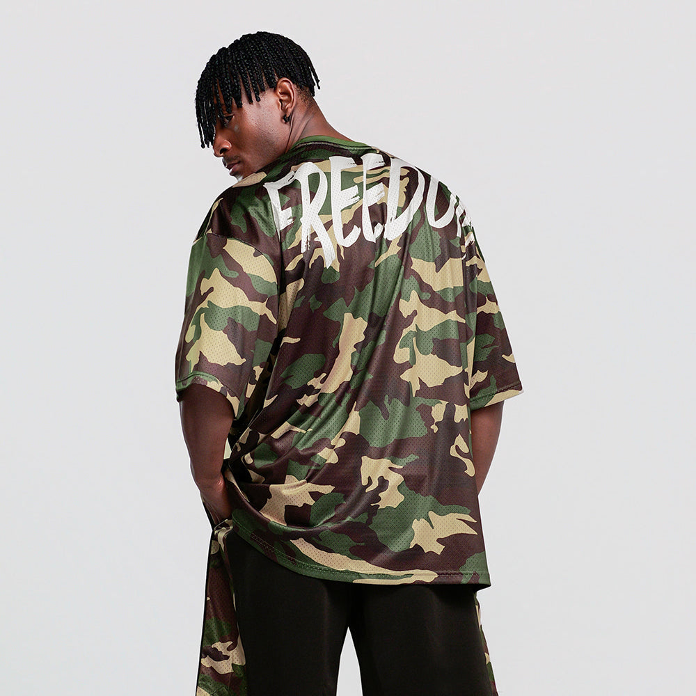 Mesh Overfit Back Printing T-Shirts (Light Camo)