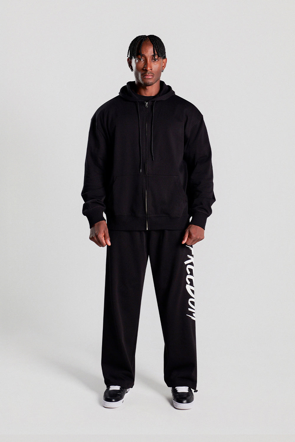 Back Print Hooded Zip-up (Black/White)