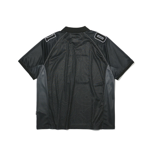 Contour Line Mesh Collar T-shirt (Black)