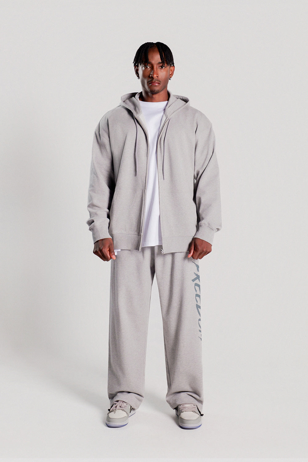 Back Print Hooded Zip-up (Gray)