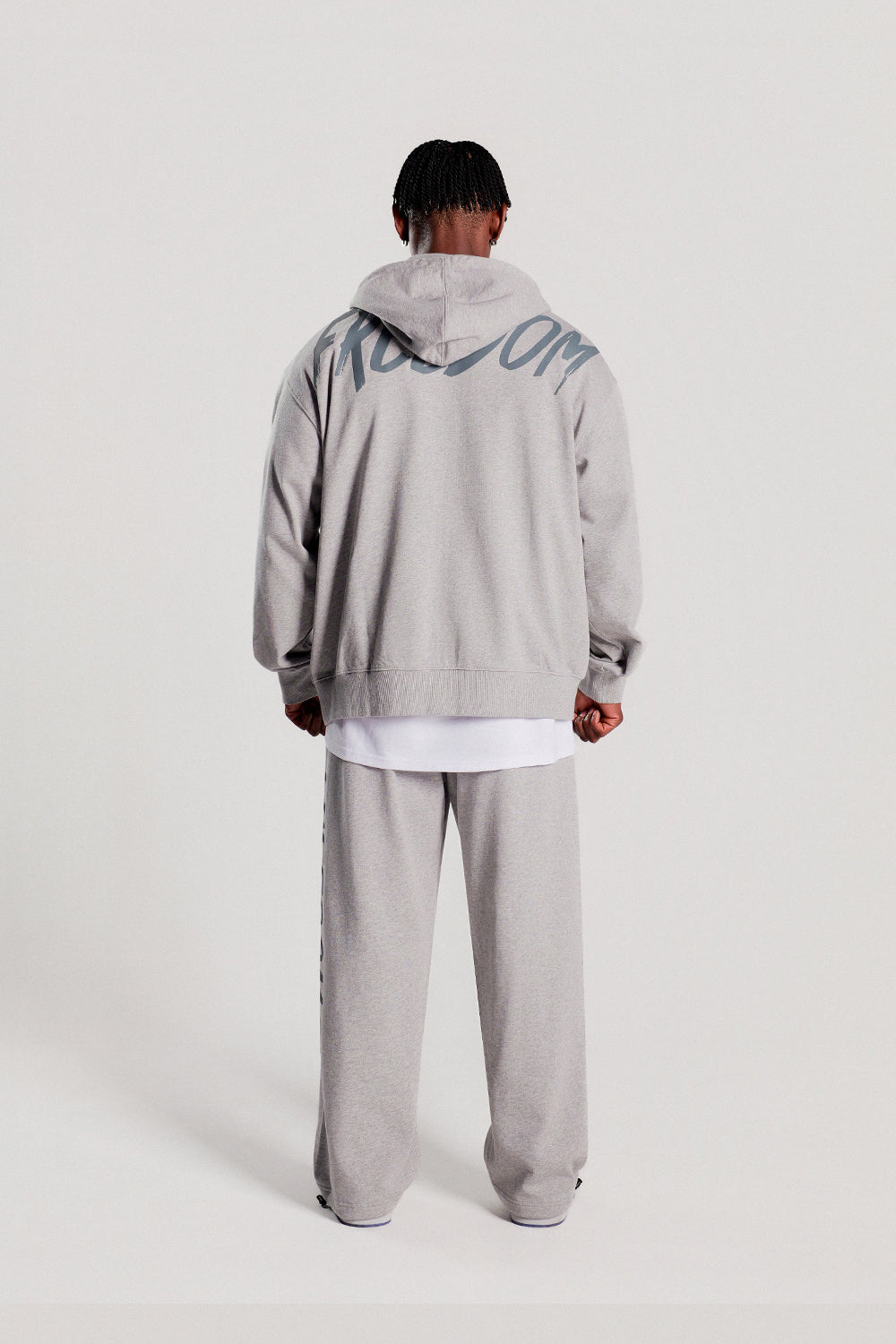 Back Print Hooded Zip-up (Gray)