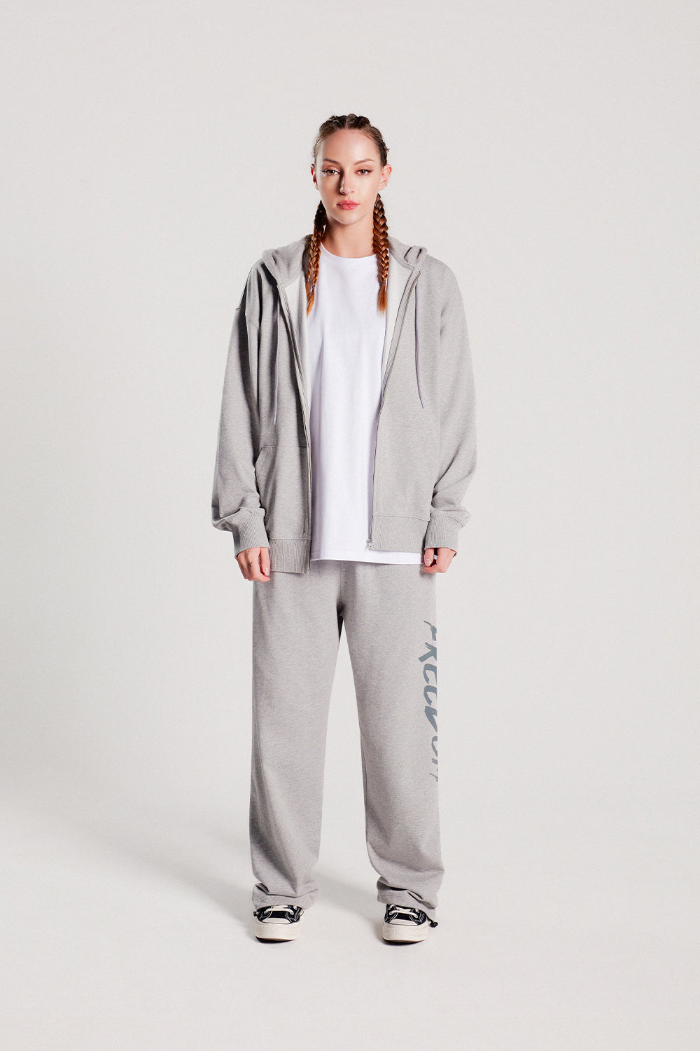 Back Print Hooded Zip-up (Gray)