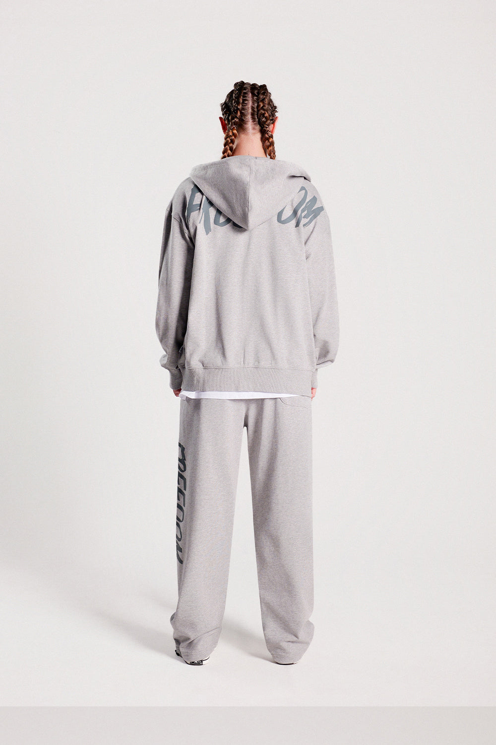 Back Print Hooded Zip-up (Gray)