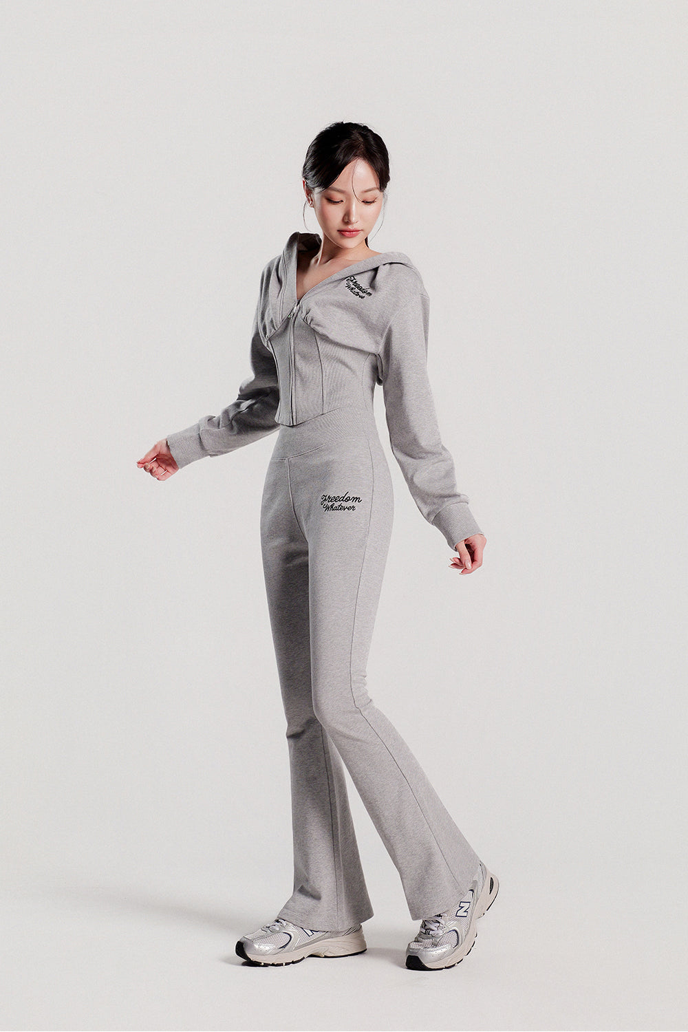 Corset Slim Hooded Zip-up (Gray)