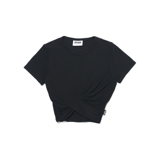 Ribbed Twist Crop Short Sleeve (Black)