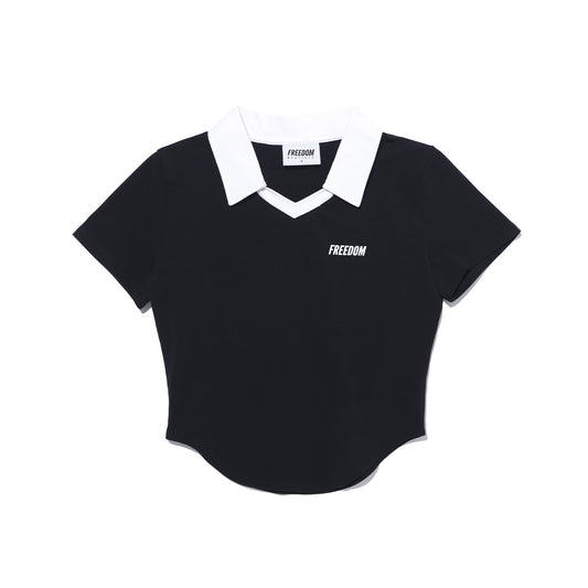 Contrast Open Collar Short Sleeve (Black)