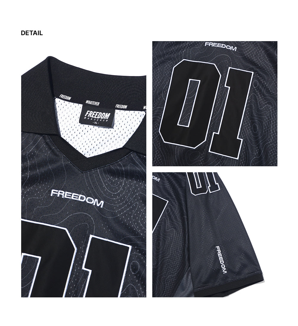 Contour Line Mesh Collar T-shirt (Black)