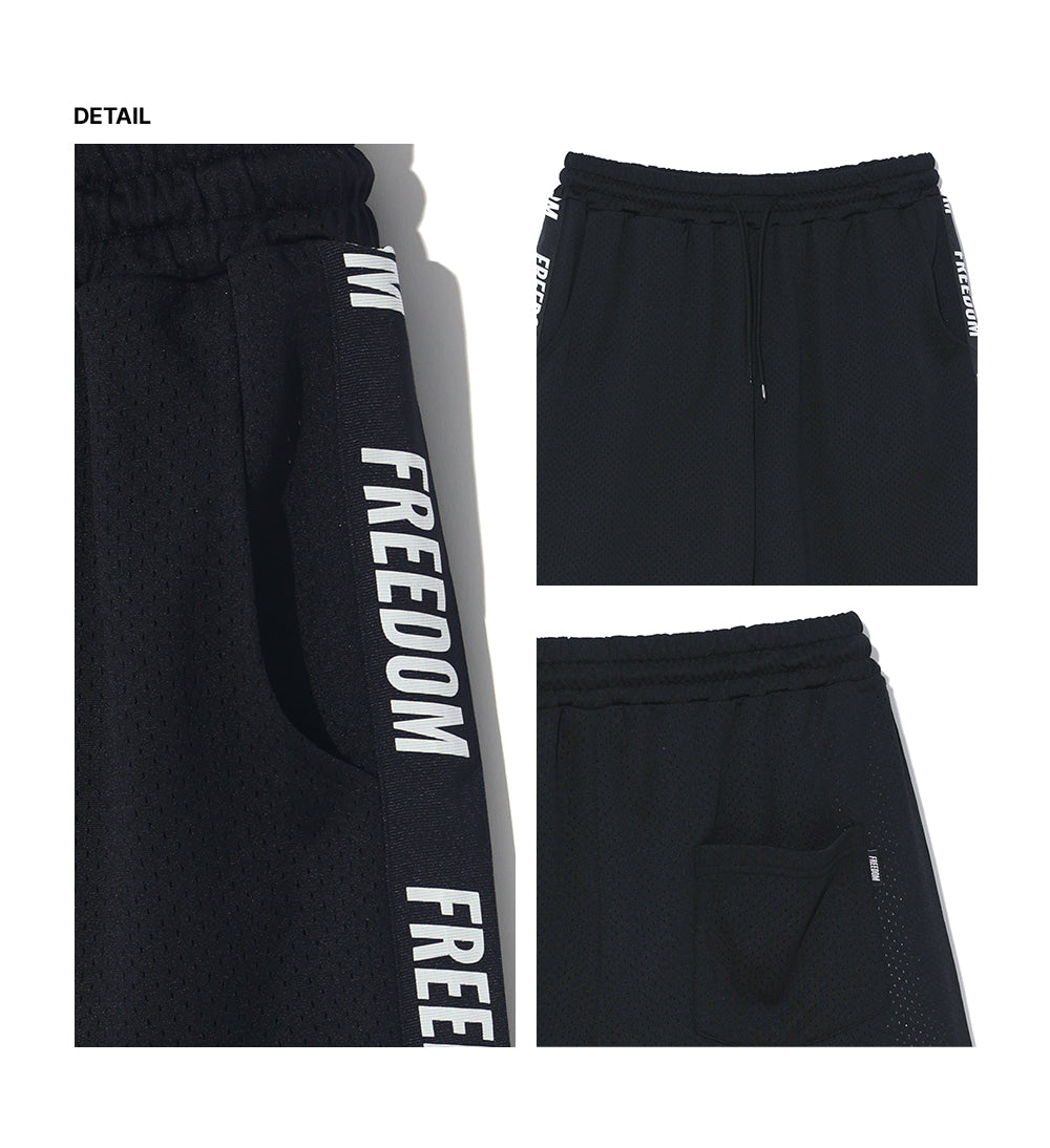 Entire Mesh Lettering Bermuda Shorts (Black)
