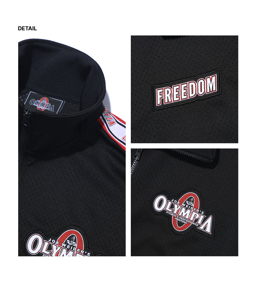 Olympia Lettering Entire Mesh Collar Zip-Up (Black)