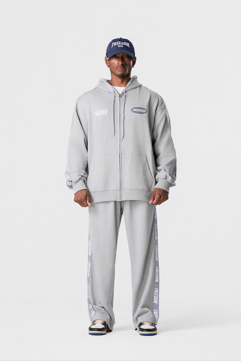 FREEDOM Lettering Cotton Pants (Gray)