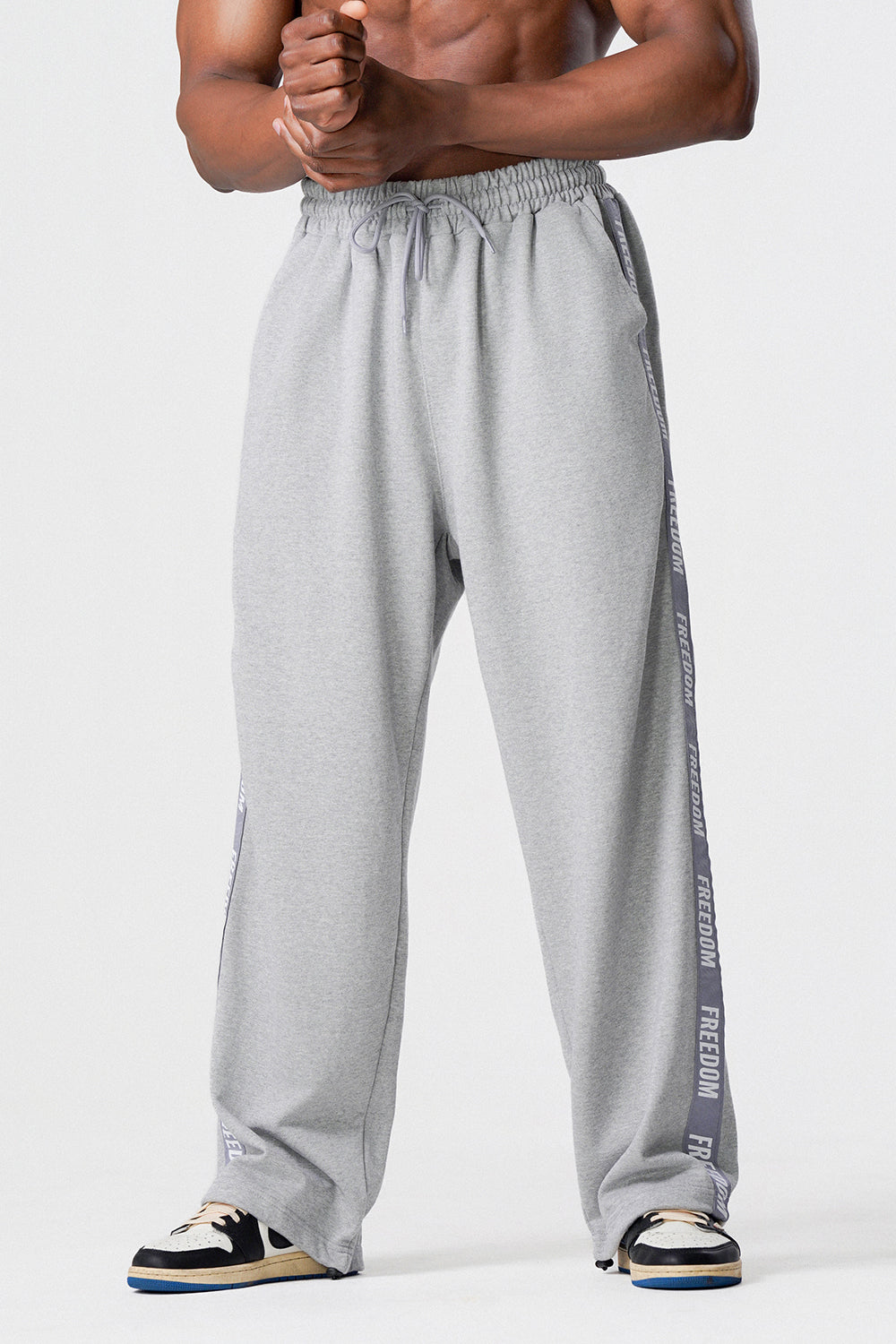 FREEDOM Lettering Cotton Pants (Gray)