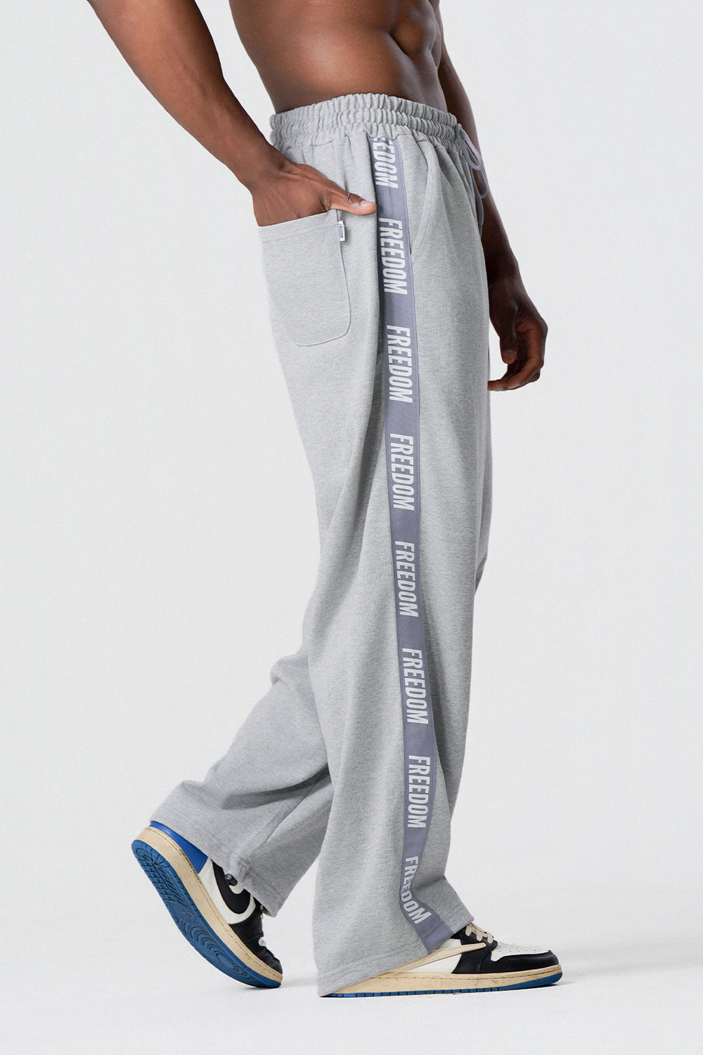 FREEDOM Lettering Cotton Pants (Gray)