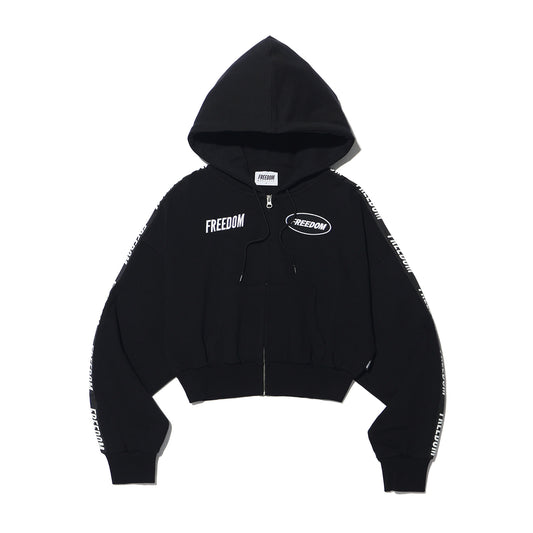 FREEDOM Women's Cropped Lettering Hooded Zip-Up (Black)