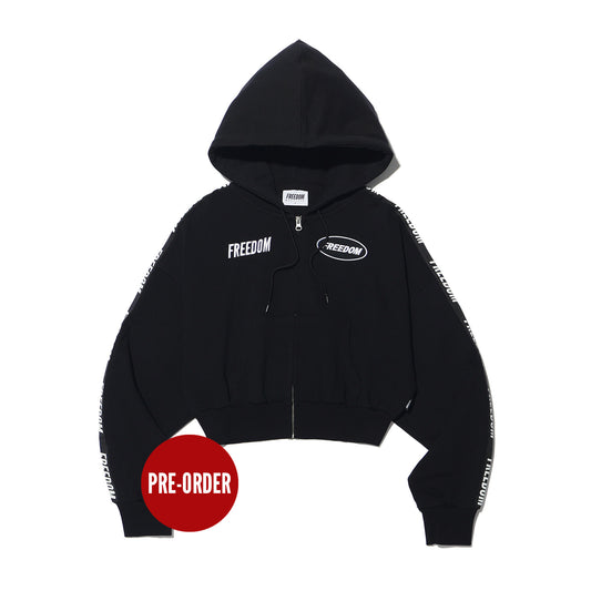 FREEDOM Women's Cropped Lettering Hooded Zip-Up (Black)