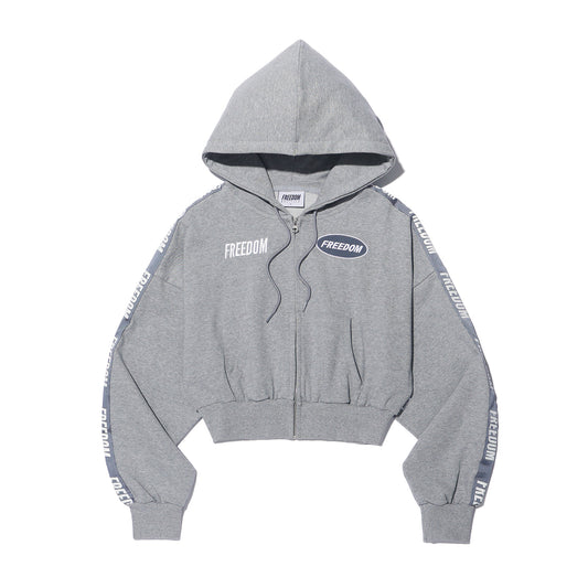 FREEDOM Women's Cropped Lettering Hooded Zip-Up (Gray)