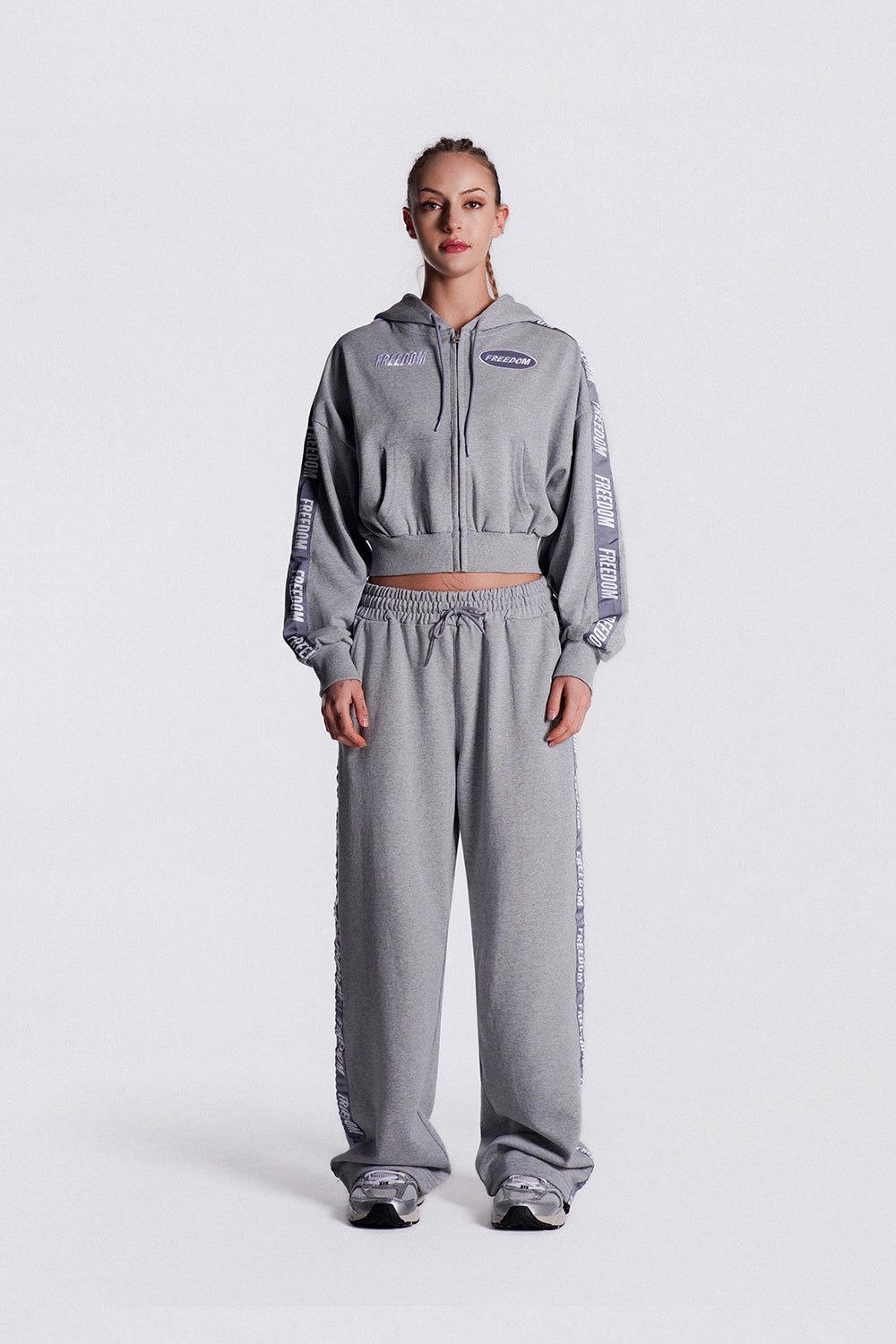 FREEDOM Women's Cropped Lettering Hooded Zip-Up (Gray)