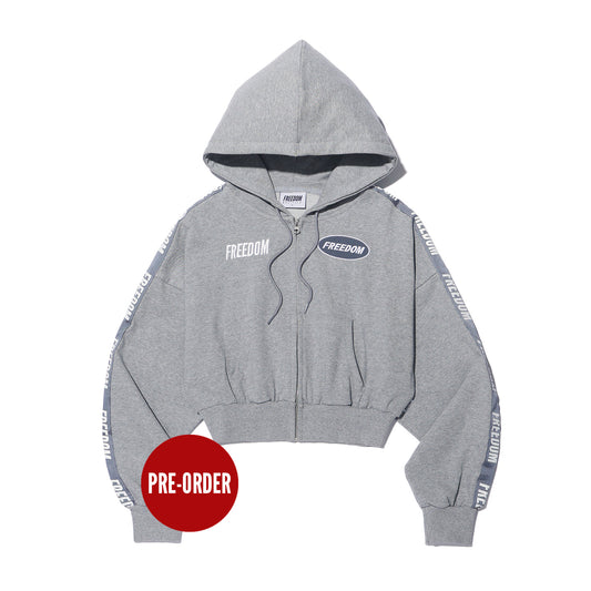 FREEDOM Women's Cropped Lettering Hooded Zip-Up (Gray)