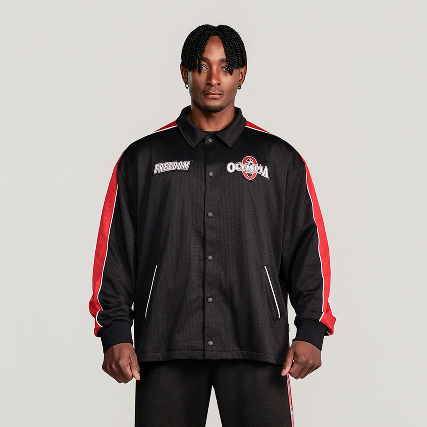 Olympia Lettering All Mesh Coach Jacket (Black)