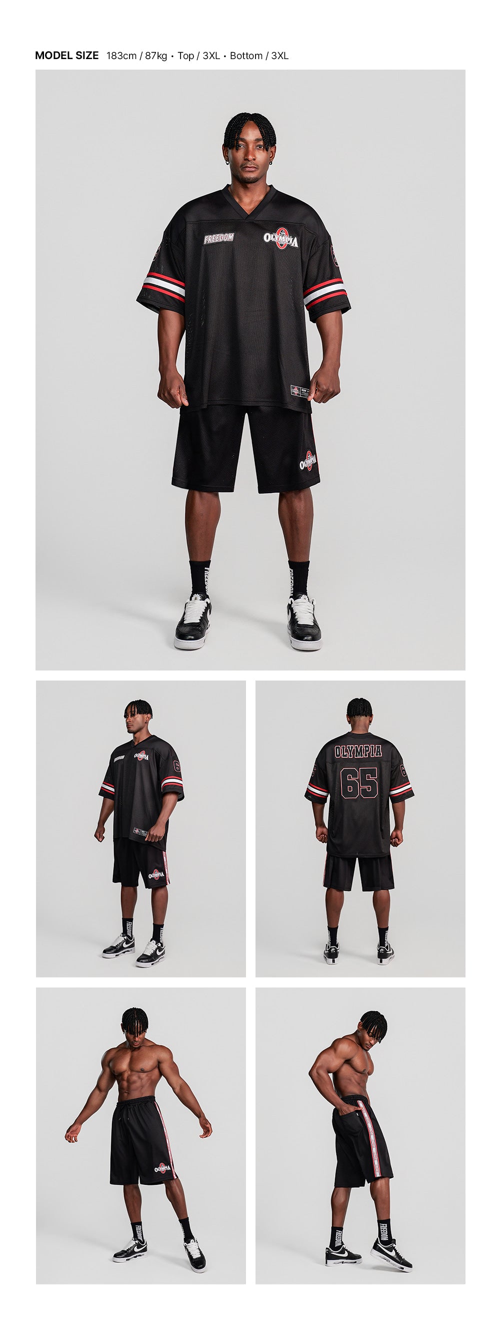 Olympia Lettering All Mesh Bermuda Shorts (Black)