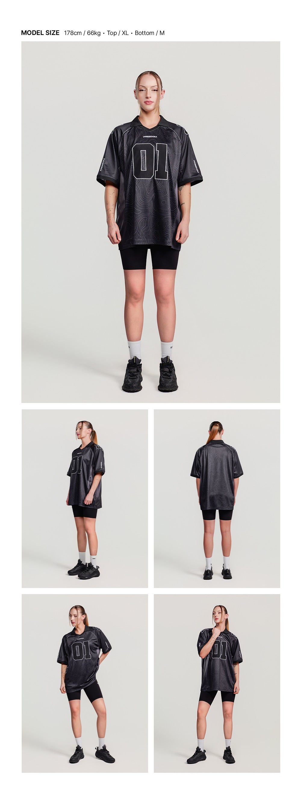Contour Line Mesh Collar T-shirt (Black)