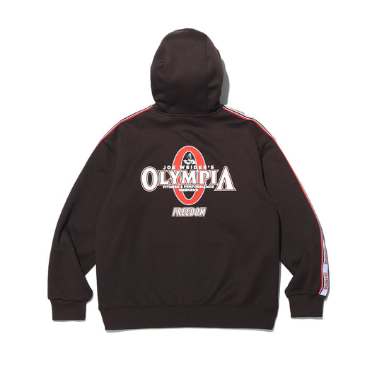 Olympia Lettering Mesh Embossed Hood Zip-up (Brown)